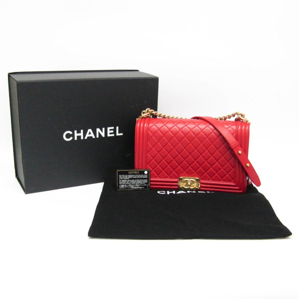 Red Leather Chanel Boy Bags