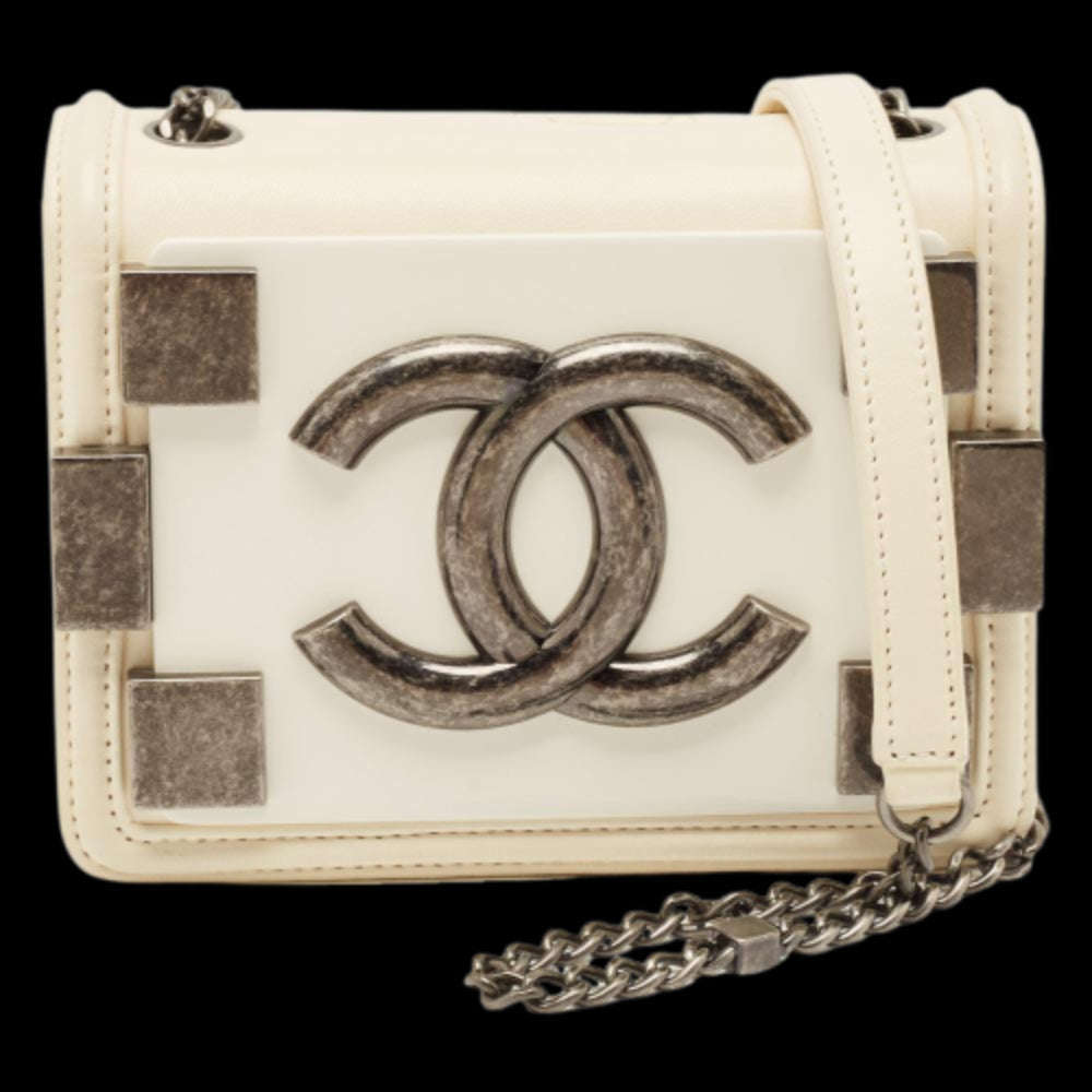 White Leather Chanel Boy Bags