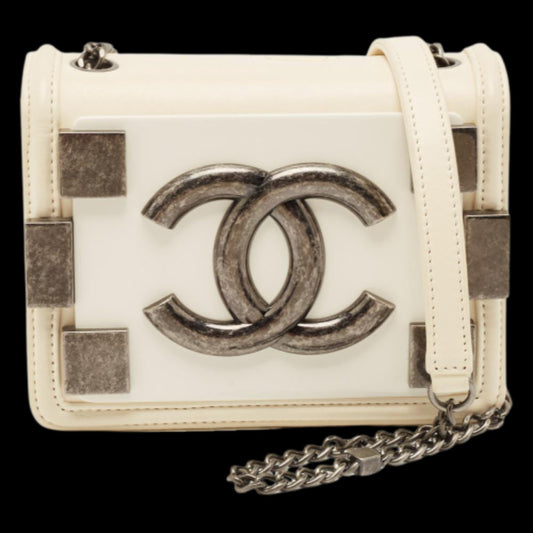 White Leather Chanel Boy Bags