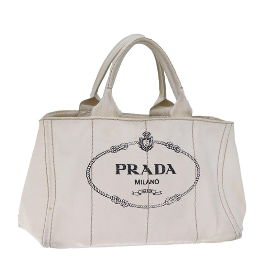 PRADA Canapa MM Hand Bag Canvas White  cl834