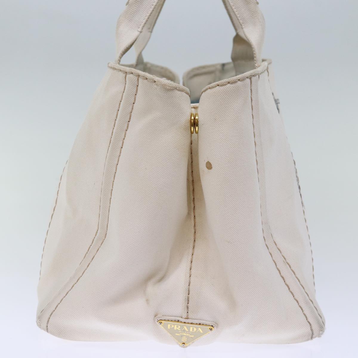 PRADA Canapa MM Hand Bag Canvas White  cl834