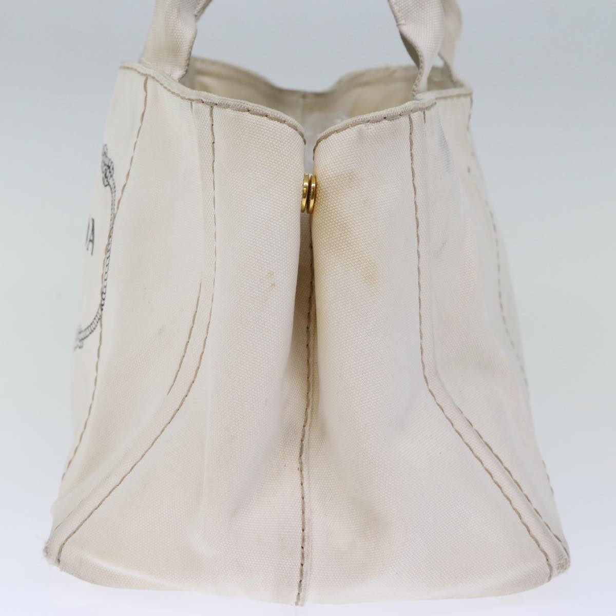 PRADA Canapa MM Hand Bag Canvas White  cl834