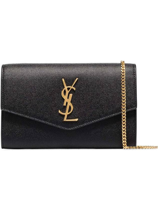 Saint Laurent Monogram Uptown Chain Embossed Leather Long Wallet Black