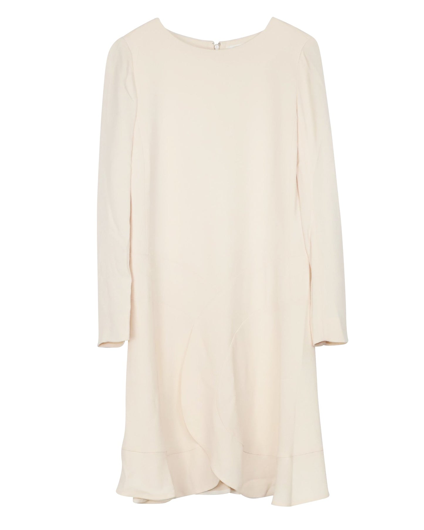 Chloe Long Sleeve Dress with Ruffle in Cream Crepe