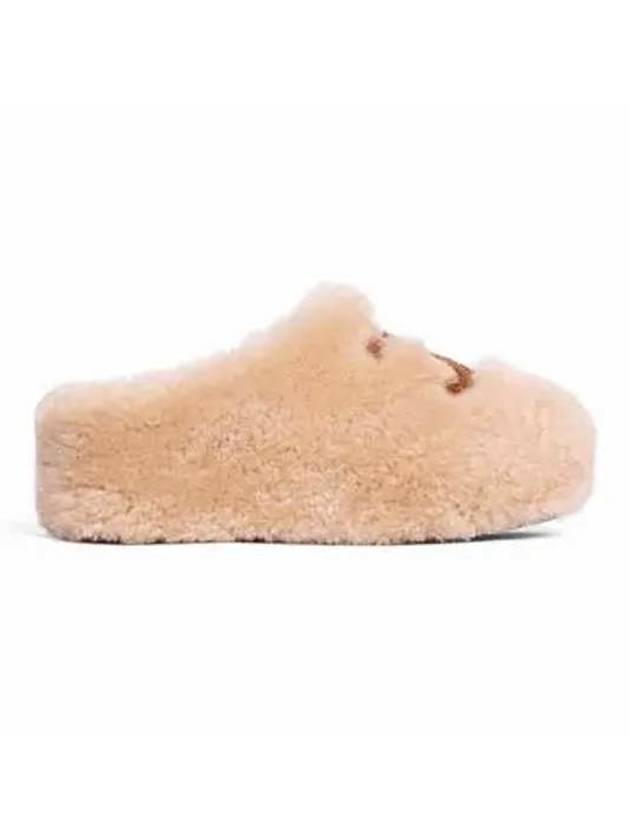 CELINE Logo Fur Shearling Mule Cream