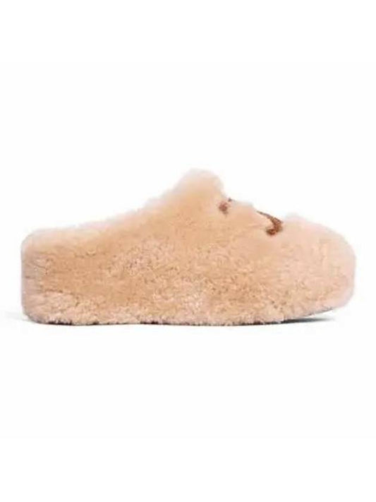 CELINE Logo Fur Shearling Mule Cream