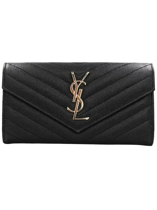 Saint Laurent Matelasse Monogram Quilting Leather Flap Long Wallet Black