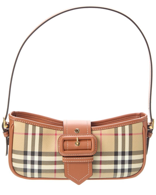 Burberry Check E-Canvas & Leather Shoulder Bag