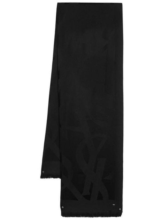 Saint Laurent Cassandra Monogram Wool Jacquard Scarf Black