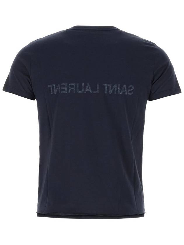 Saint Laurent Reverse Logo Print Cotton Short Sleeve T-Shirt Navy