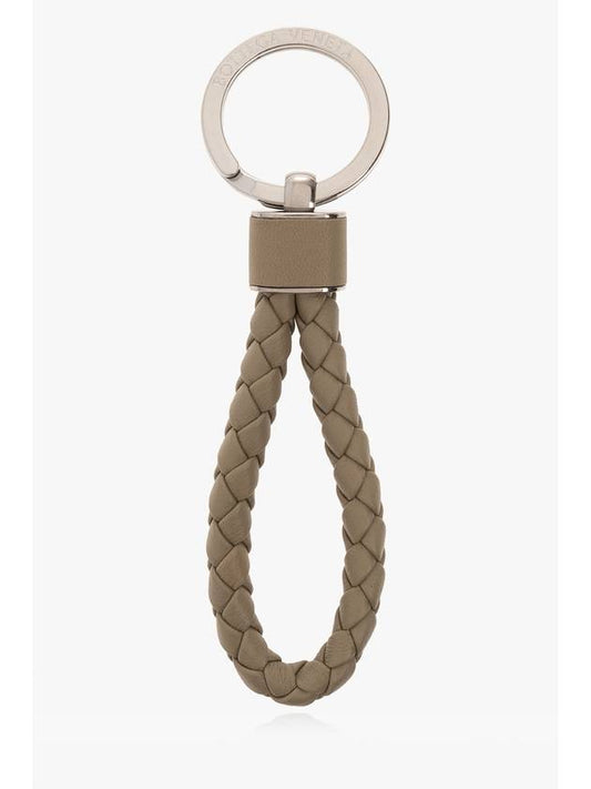 Bottega Veneta Intrecciato Leather Key Holder Travertine