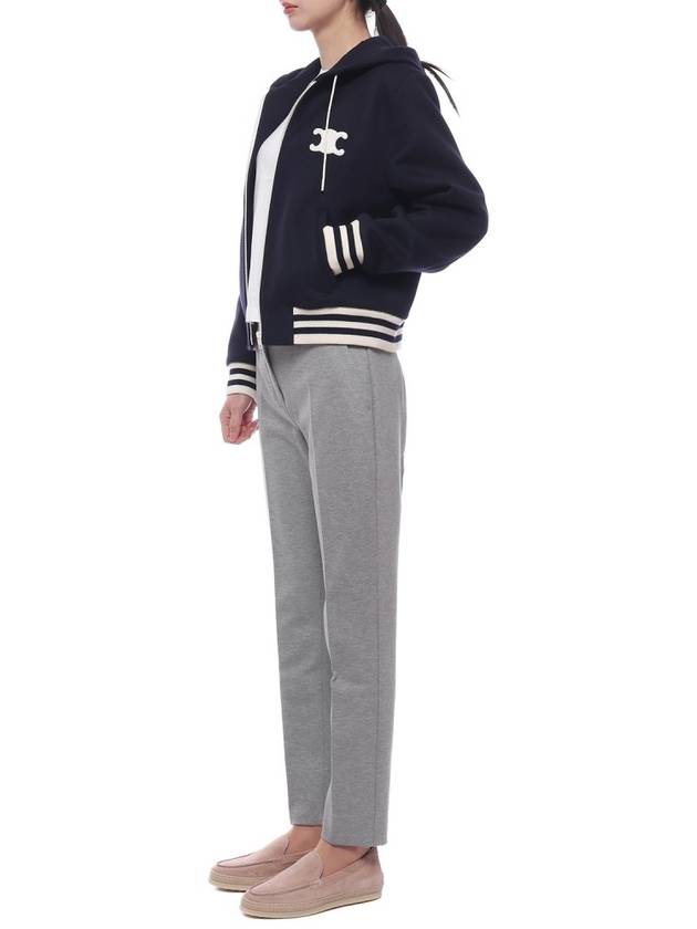 CELINE Triomphe Patch Cashmere Zip Up Hoodie Navy