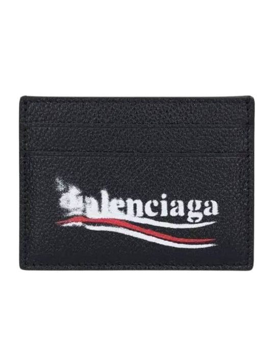 Balenciaga Logo Printing Leather Card Wallet Black