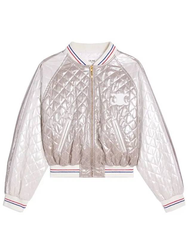 CELINE Laminated Silk Casaque Blouson Jacket Argent