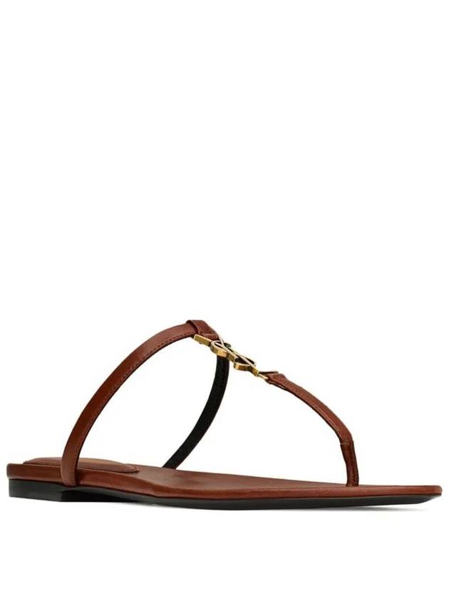 Saint Laurent Cassandra Leather Flip Flops Brown