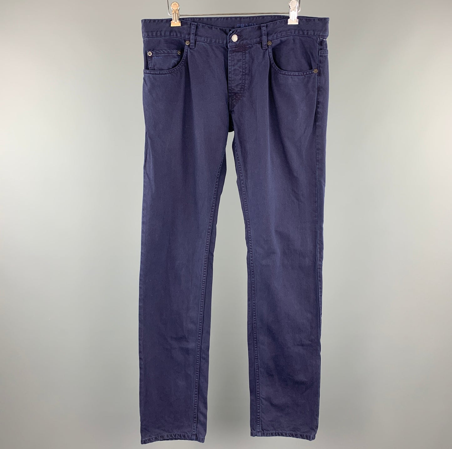 PRADA Size 33 Navy Solid Cotton Jean Cut Casual Pants