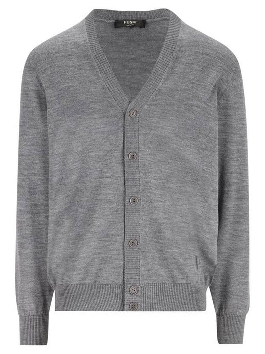 Fendi Men's V-Neck Wool Cardigan Grey