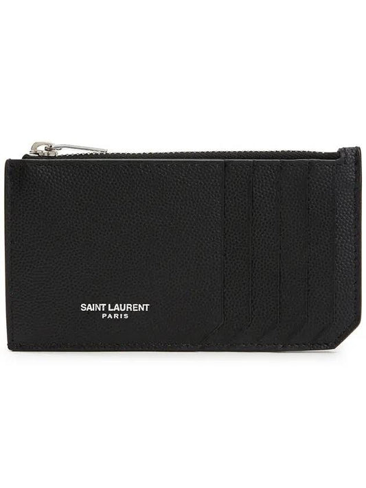 Saint Laurent Leather Zipper Classic Fragment Card Wallet Black