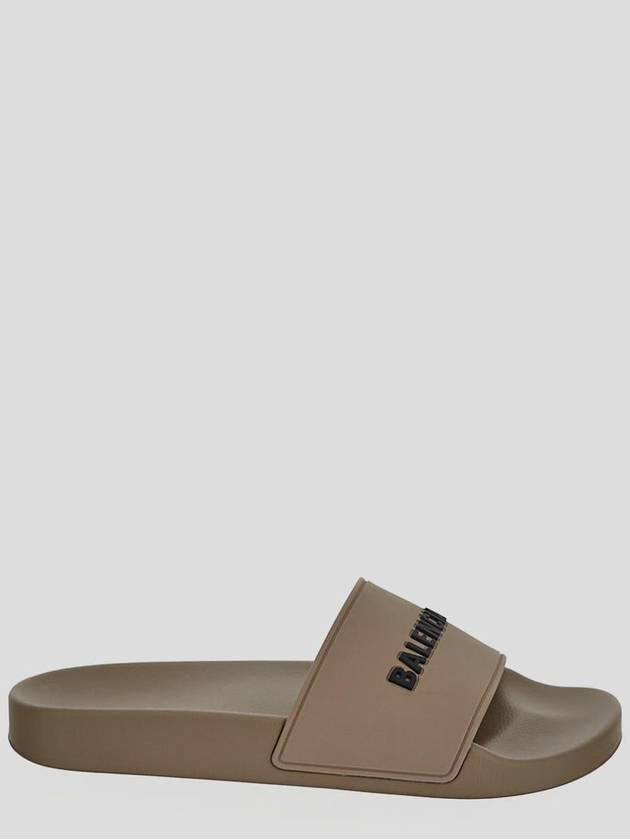 Balenciaga Logo Slides Slippers Beige