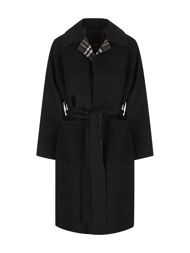 Burberry Check Reversible Tunbridge Wrap Wool Single Coat Black
