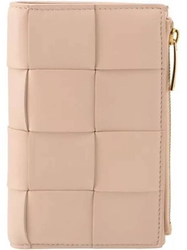 Bottega Veneta Intrecciato Flap Zipper Medium Bicycle Wallet Pink