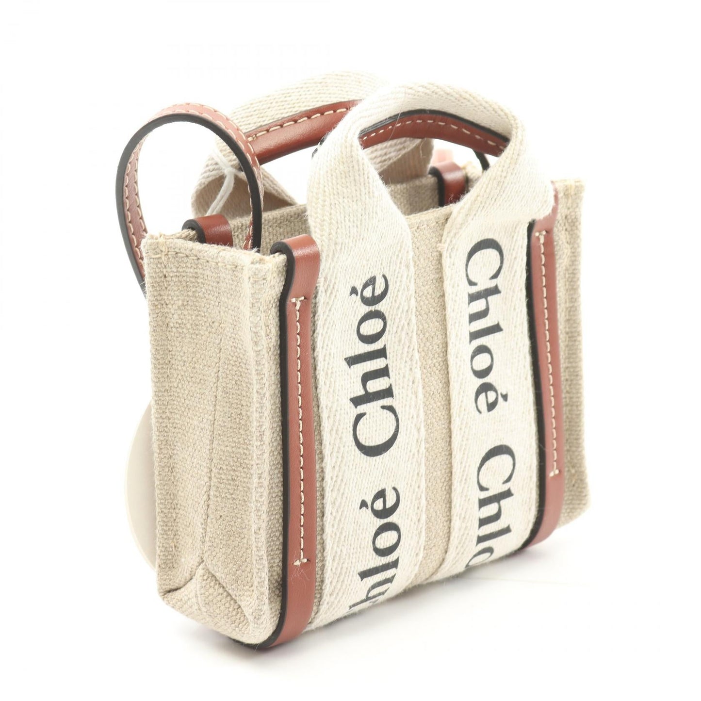 Chloe Woody Nano Canvas Leather Shoulder Bag