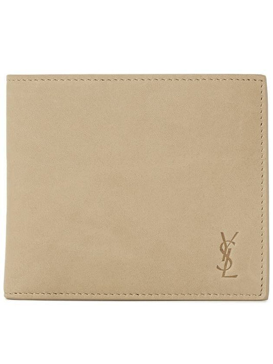 Saint Laurent Cassandre Logo Bifold Half Wallet Beige