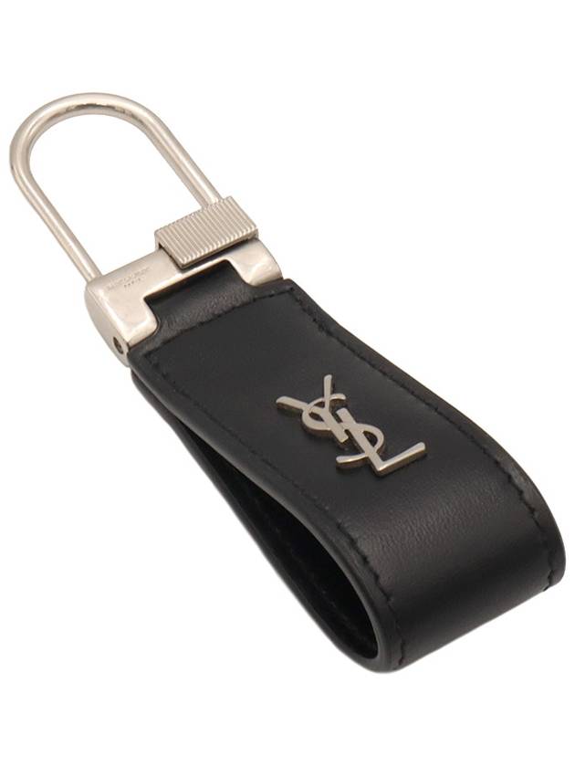 Saint Laurent Black calfskin monogram silver mini key ring