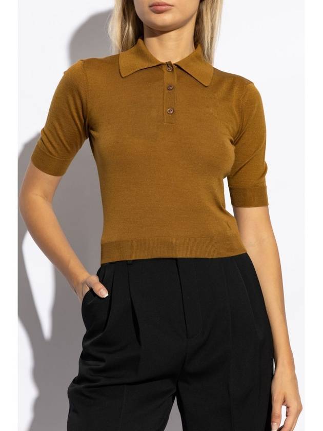 Saint Laurent Cassandre Cashmere Polo Shirt Brown