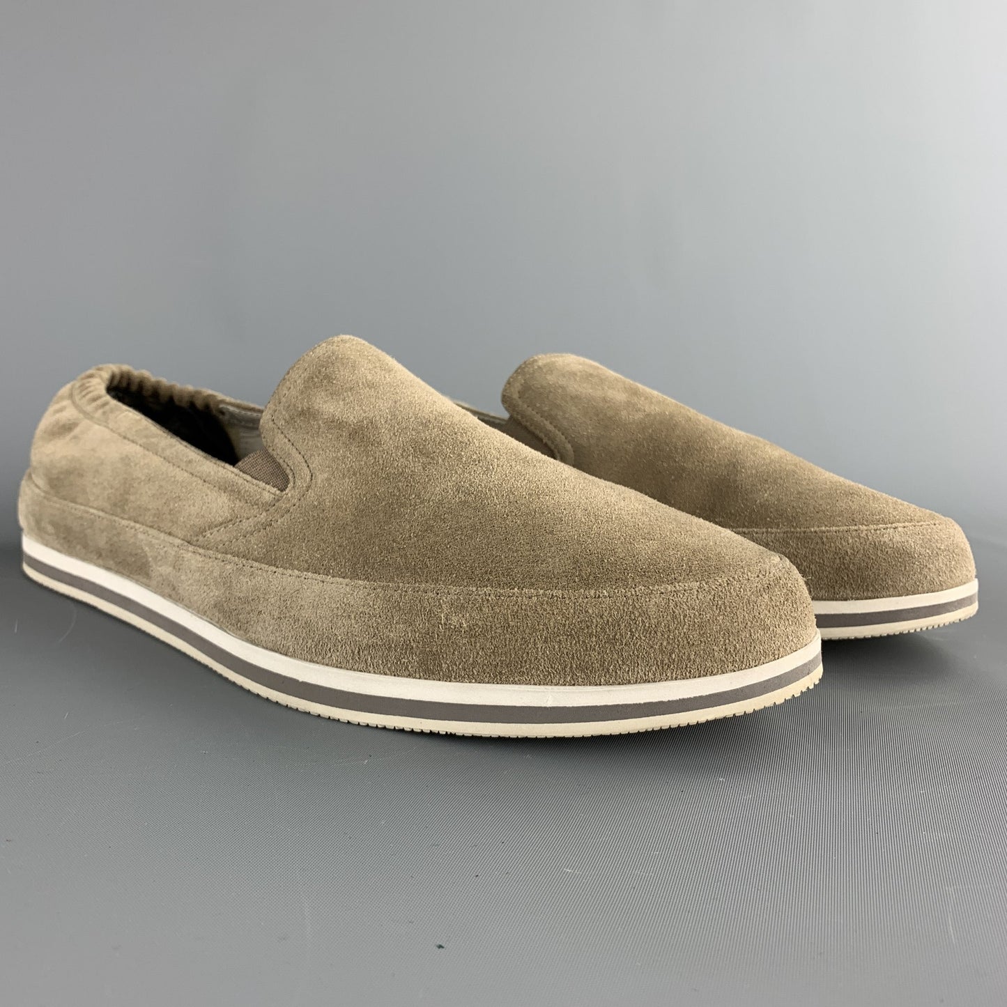 PRADA Size 9 Taupe Suede Slip On Loafers
