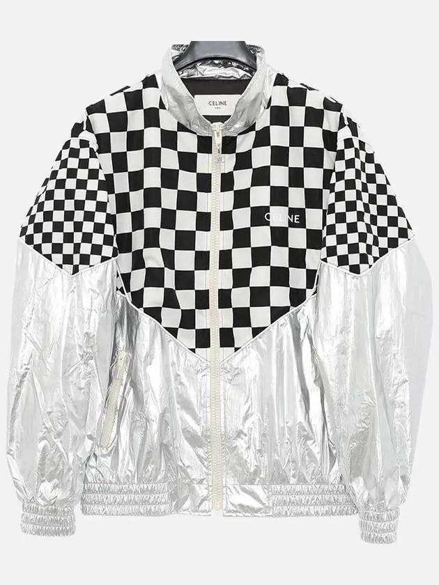 CELINE Check Metallic Loose Fit Nylon Jacket Black White