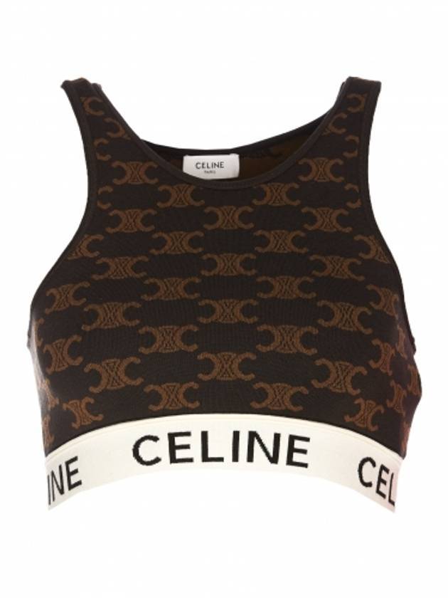 CELINE Triomphe Monogram Silk Cotton Bra Top Brown