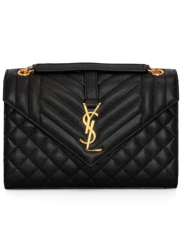 Saint Laurent Gold Matelass Grain De Poudre Envelope Medium Shoulder Bag Black