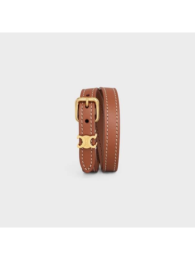 CELINE Les Cuirs Double Calfskin Gold Finish Brass Bracelet Tan