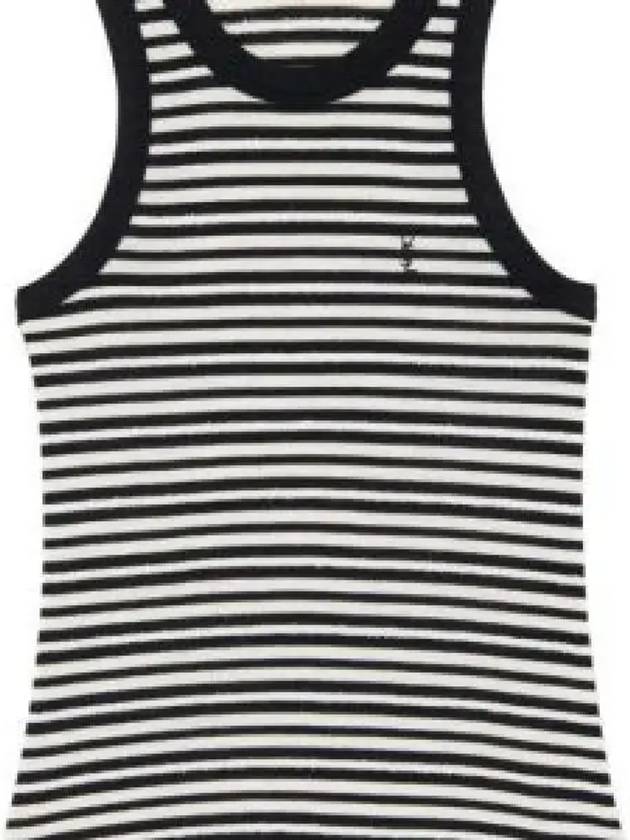Saint Laurent Embroidered Logo Striped Cotton Sleeveless White Black
