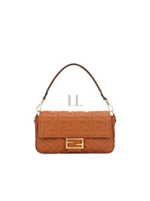 Fendi Baguette FF Embossed Nappa Leather Shoulder Bag Brown