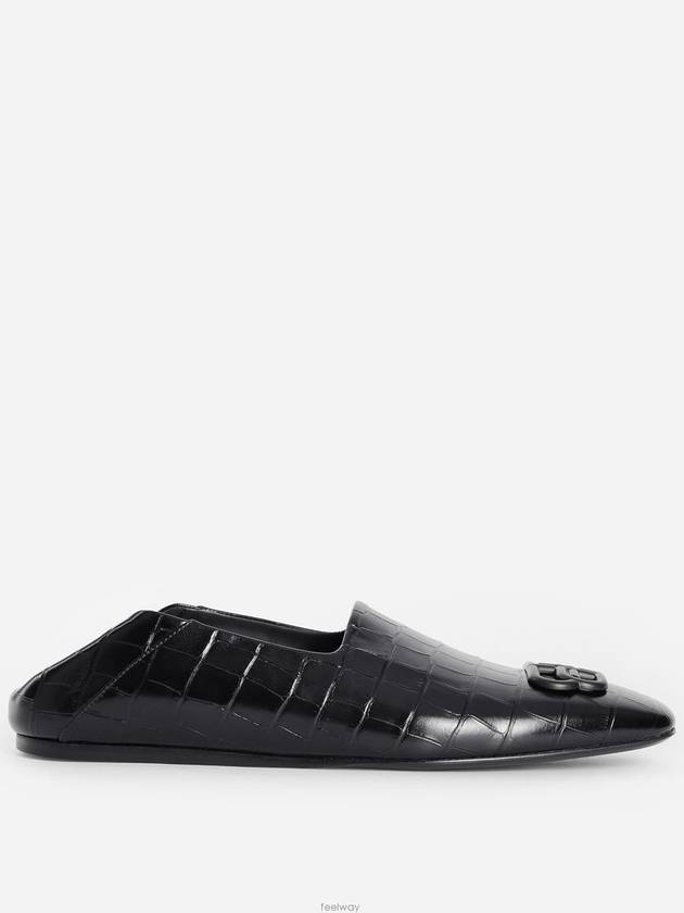 Balenciaga BB Logo Crocodile Embossed Mule Black