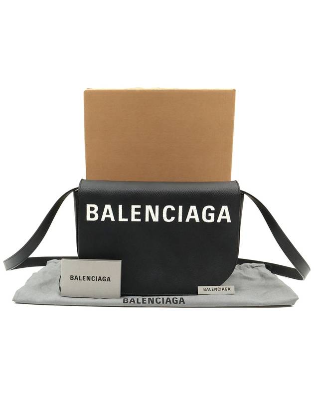 Balenciaga 542207 Black leather lettering logo Bill Day gold plated small cross bag