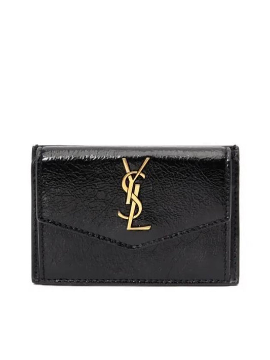 Saint Laurent Logo Monogram Calfskin Card Wallet Black
