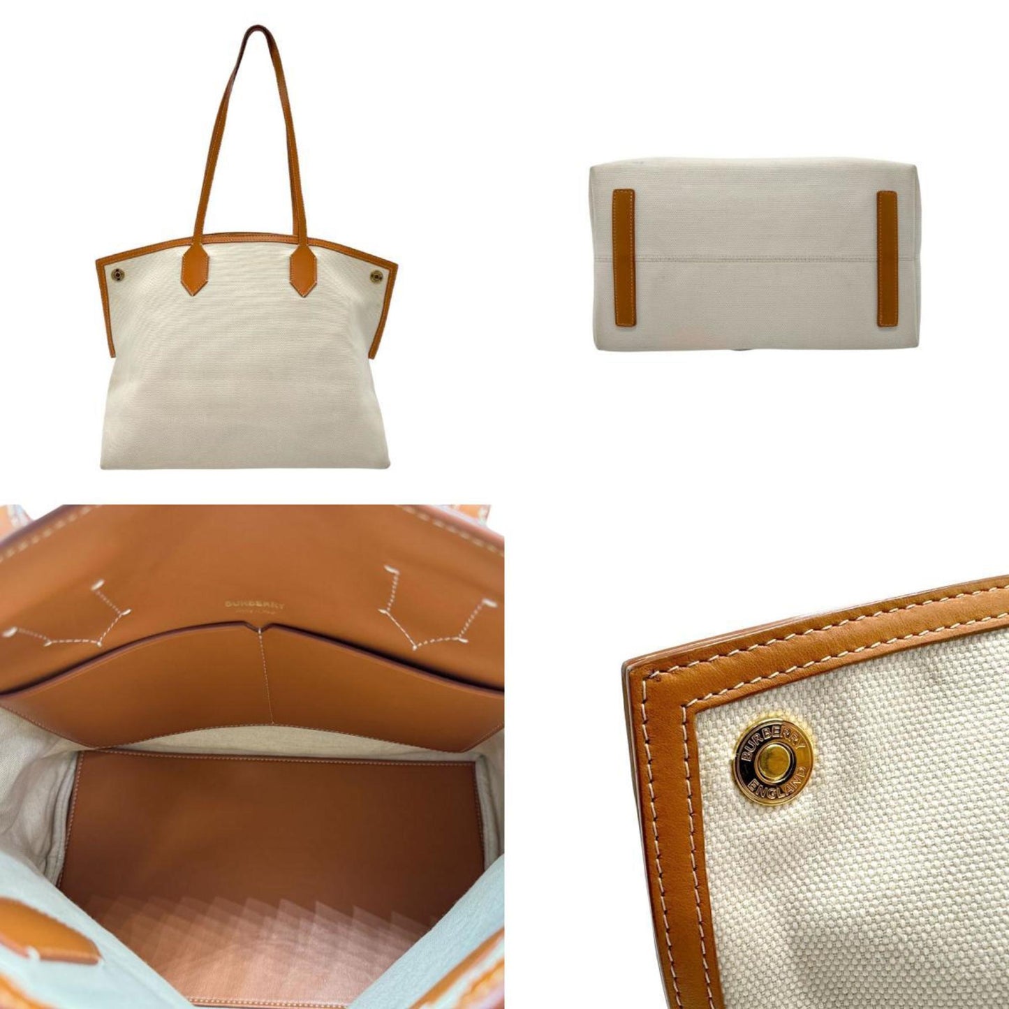 Burberry  ivory Canvas Leather Shoulder Bag ()