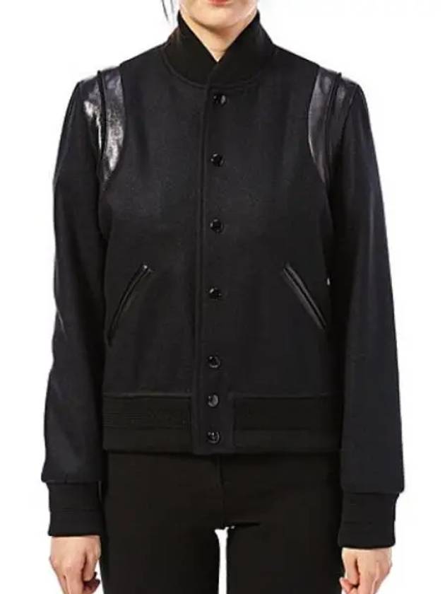 Saint Laurent Women's Wool Varsity Bomber Jacket Black