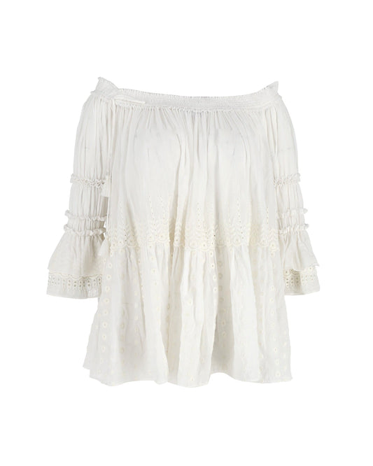 Chloe Off-Shoulder Blouse in White Cotton