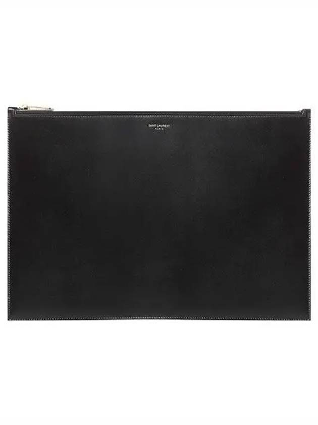 Saint Laurent Logo XL Shiny Leather Clutch Bag Black