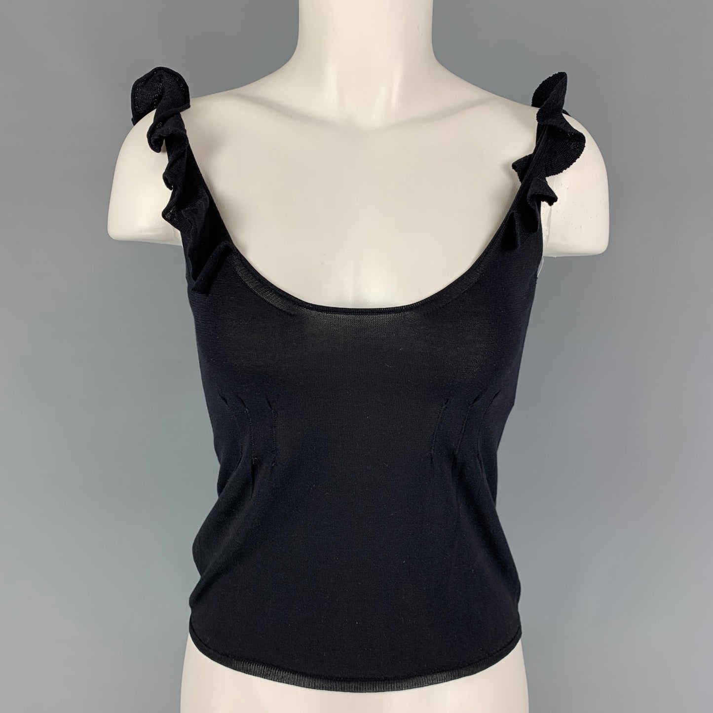 PRADA Size 2 Black Silk Ruffled Camisole Dress Top