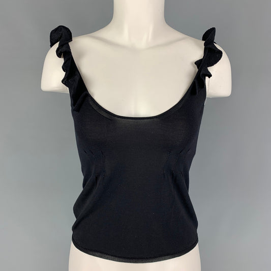 PRADA Size 2 Black Silk Ruffled Camisole Dress Top