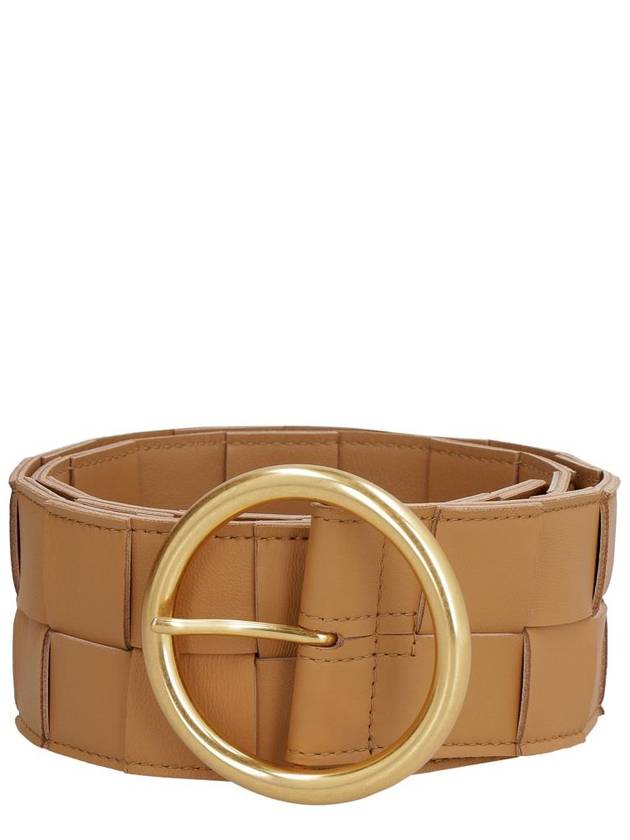 Bottega Veneta Intrecciato Ring Buckle Leather Belt Beige