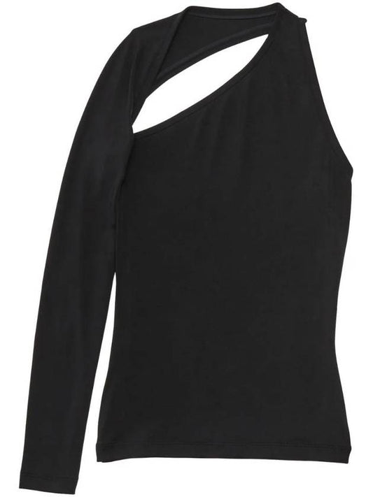 Balenciaga Cut Out One Shoulder Long Sleeve T-Shirt Black