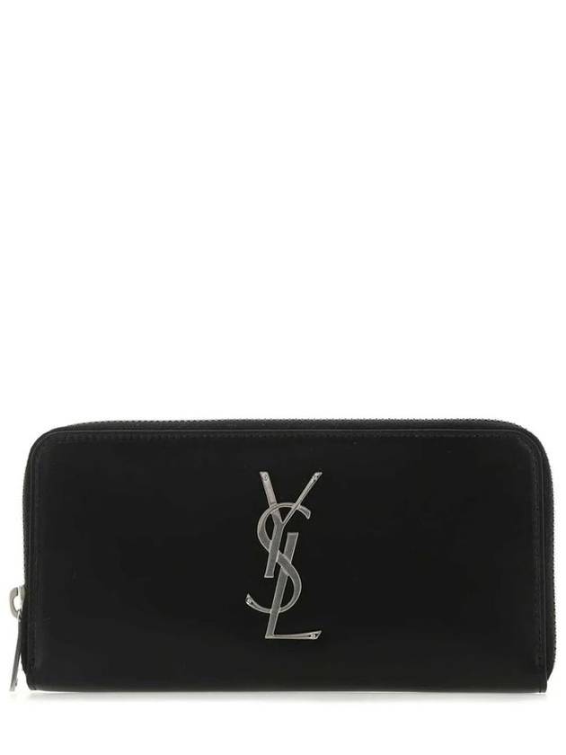 Saint Laurent Monogram Silver Logo Zip Around Long Wallet Black