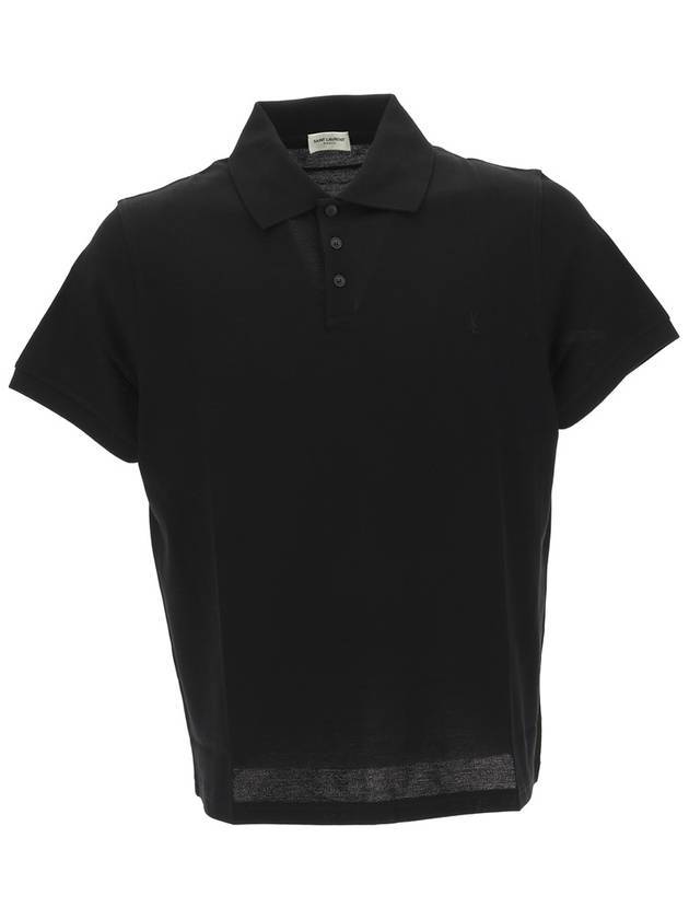 Saint Laurent Men's Monogram Cotton Short Sleeve Polo Shirt Black