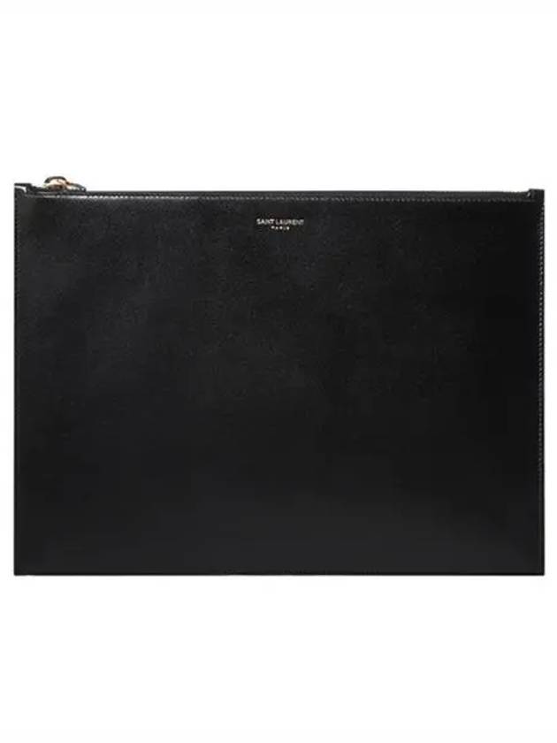 Saint Laurent Logo Leather Large Clutch Bag Black